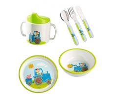 Haba Traktor Geschenkset 4-teilig mit Trinklerntasse I Teller I Besteck I Schüssel I Geburtsgeschenk, Taufgeschenk oder Mitbringsel