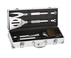 GOODS+GADGETS Edelstahl Profi Grillbesteck-Set 5-teilig Grill-Koffer BBQ Besteck Zubehör fürs Grillen mit Grillbürste