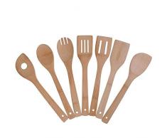Bambus Kochgeräte-Satz, 7 Stück Küchenwerkzeuge aus Holz Löffel und Spatel 11,8 Zoll, Best for Non Sticky Pfannen und Kochgeschirr lsmaa