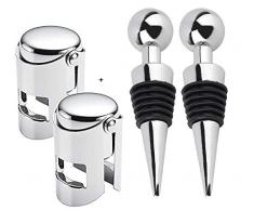 Chingde Flaschenverschluss, 4 Stück Sektflaschenverschluss Edelstahl Weinflaschenverschluss Champagner Verschluß Vakuum Versiegelt Champagner Stopper