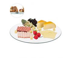 Relaxdays XL Servierplatte, 360° drehbar, Käse, Snacks, Kuchen, rund, ∅ 45 cm, Glas Tortenplatte, transparent/silber