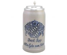 Bierkrug mit Wunschtext graviert, 1,0 Liter, Wunschtext, Initialien, Steinkrug mit Zinndeckel, Geschenk Geburtstag oder Jubiläum, Bavariashop