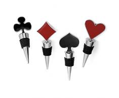 Keleily Weinverschluss 4 Stück Wein Stopfen weinverschluss lustig Spielkarten Weinkonservierer Silikon, Rot, Schwarz