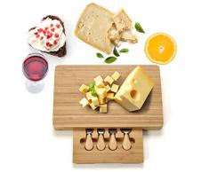 COSTWAY Käsebrett mit 4tlg. Besteck, Käseset aus Holz, Käseplatte multifunktional, Käsemesserset, Käseschneidbrett, Käsemesser Set, Servierplatte(rechteckig)