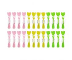 WELLGRO® Wäscheklammern Set mit Soft-Grip und starker Spiralfeder - Kunststoff/Metall verzinkt, breite Fläche zum Drücken, bunt, Blumen Design - Mengen wählbar, Stückzahl:24 Stück