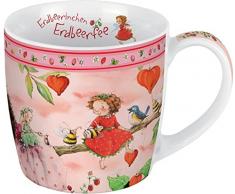 Porzellantasse Erdbeerinchen. Motiv Picknick mit Freunden: Erdbeerinchen Erdbeerfee. Edle Porzellantasse, farbig bedruckt, in hochwertiger Geschenkbox: