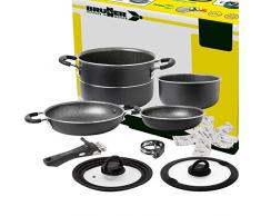 Brunner: Camping Kochgeschirr Alu-Topfset (Töpfe und Pfannen) - 7+1 teilig ø 20 cm Pirate Vakuum - 4 Personen, Stapelbar, Antihaft, Leicht, Hochwertig