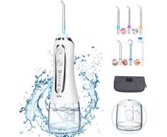 Munddusche Elektrische Wasser Flosser mit 5 Modi, 300ML kabellos Mundduschen mit 6 Düsen, IPX7 Oraler Irrigator, USB Wiederaufladbarer Zahnreiniger für eine Gründliche Reinigung für Zuhause und Reise