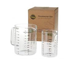 TreeBox Messbecher aus Glas mit Ausguss - 2er Set - Hitzebeständig und Mikrowellengeeignet - Verschiedene Maßeinheiten - Perfekt zum Backen, Kochen und Mischen
