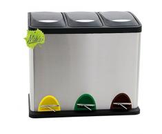 Made for us 24 L Edelstahl Tret-Abfalleimer 3x8 L Mülleimer 3-fach Mülltrennung 3er Müll-trennsystem 24 Liter Abfallsammler Treteimer