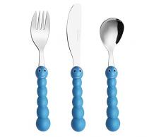Exzact Kinderbesteck 3 teiliges aus rostfreiem Stahl/spülmaschinengeeignet Kinderbesteckset - 1 x Gabeln, 1 x Menuemesser, 1 x Abendessen Löffel (Raupe x 3)