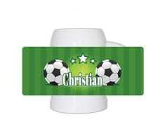 Fußball-Bierkrug mit Namen Christian und schönem Motiv mit Fußbällen und grünem Hintergrund für Männer - Fan-Bierkrug personalisiert - Deutschland-Krug - Bierhumpen