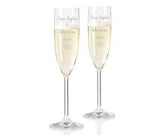 Geschenke.de Leonardo Sektgläser mit Gravur Namen und Herzen - Geschenk zur Hochzeit und Valentinstag, 2er-Set