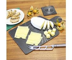 COM-FOUR® Wunderschönes Schneidebrett aus Schiefer für Käsefreunde, Servierplatte aus Schiefer, 36 x 21 cm