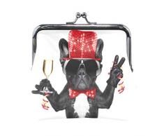 Münzgeldbörse Französische Bulldogge feiert Champagnerglas Süße Geldbörse Retro Geldbeutel mit Kiss-Lock-Schnalle Kleine Brieftasche