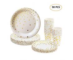 esonmus 90 Pappbecher Pappteller, Pappgeschirr 30pcs 9oz Papierschalen 30pcs 7 Platten 30pcs 9 Platten für Picknicks und Partys, Einweg Papier Geschirr Set für Kindergeburtstag(90PCS)