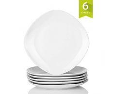 MALACASA, Serie Elisa, 6 TLG. Porzellan Tellerset Speiseteller Set Flachteller 24,6cm für 6 Personen