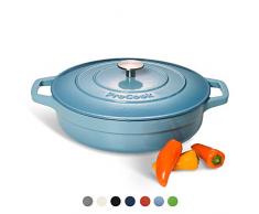 ProCook - niedriger Bratentopf aus Gusseisen - induktionsgeeignet - 28 cm Ø - 3,9 l Volumen - in schattiertem Türkis - emailliert - Bräter - Schmorpfanne