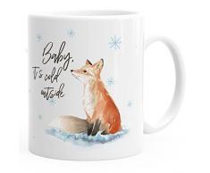 Tasse Weihnachten Baby it`s cold outside Spruch Fuchs Winter Schnee Fox Weihnachtsbecher Weihnachtstasse Autiga® weiß unisize