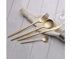 Besteck Set aus Edelstahl Matt Rostfrei Spülmaschinen Geeignet in Edlem Design (4 Teile Gold)