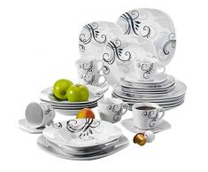 VEWEET Tafelservice Zoey aus Porzellan 30 teilig | Kombiservice beinhaLtet Kaffeetassen 175 ml, Untertasse, Dessertteller, Speiseteller und Suppenteller| Komplettservice für 6 Personen …