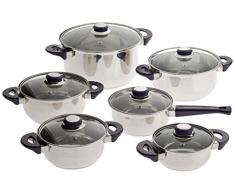axentia Edelstahl-Topfset Karin 6-teilig, 5 Kochtöpfe & 1 Stiel-Kasserolle mit Glasdeckel, Kochtopf-Set mit Schüttrand & Sandwichboden für optimale Wärmeverteilung, Topf-Set für alle Herdarten geeignet (auÃer Induktion)