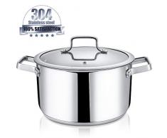 SKY LIGHT Topf Kochtopf 6,3L 24cm Fleischtopf mit Glasdeckel Gemüsetopf aus Edelstahl, Bratentopf Höhe 14cm, induktionsgeeignet backofenfest