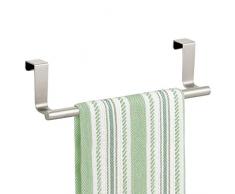 mDesign Geschirrtuchhalter zum Hängen – Handtuchhalter Küche zum Hängen über die Küchenschranktür – stilvoller Badetuchhalter aus rostbeständigem Metall – mattsilberfarben