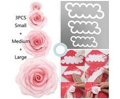 CHSYOO Satz von 3 Größen Kuchen Rosen Ausstecher, Backzubehör für DIY Dekorieren Fondant Torten Marzipan