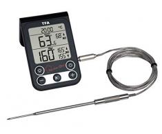 TFA Dostmann Küchen-Chef Digitales Grillthermometer/Bratenthermometer, Kontrolle der Kerntemperatur und Garraumtemperatur, mit Knickschutz und Alarmton