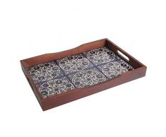 Casa Moro Orientalisches Serviertablett Karim XL7 aus Echt-Holz 46x32x5 cm (B/T/H) rechteckig mit Griffen | Handmade Tablett mit handbemalten Fliesen für Küche Service Frühstück Deko | T1207
