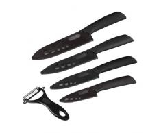 Wolf War keramikmesser, Keramikmesser Set mit Schutzhülle, Küchenmesser Set mit 4-teilig Messer und 1 Sparschäler, Kochmesser Sets für Fleisch, Obst, Gemüse - Schwarz