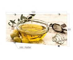 GRAZDesign 200042_100x50_SP Küchenrückwand Glas-Bild Spritzschutz Küche |Edler Kunstdruck hinter Glas | Bild-Motiv Olivenöl | Eyecatcher für Zuhause (100x50cm)