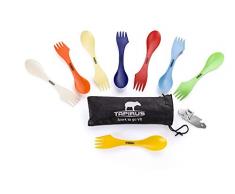 Tapirus Spork to Go V8 Set | 8 Farbige Langlebige Göffel | Löffel, Gabel & Messer-Kombination Besteckset Essgeschirr Für Camping & Outdoor-Aktivitäten | Mit Flaschenöffner & Aufbewahrungstasche