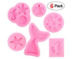 Howaf 6pcs DIY Silikon Formen Fuer Fondant backen Schokolade Marzipan Kuchen Gelee Muffin Süßigkeiten, 3D Ozean Tier silikon backformen Set Fuer Kinder Geburtstag babyparty Taufe Weihnachten