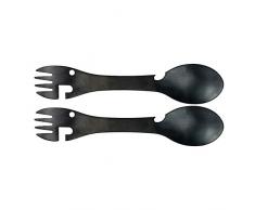 yyuezhi Löffel Gabel Flasche Dosenöffner Edelstahl Spork Göffel Multifunktional Camping Besteck Gabel Backpacking als Reiseutensil leichtes Camping Besteck Besteckset für Outdoor 2 Stück