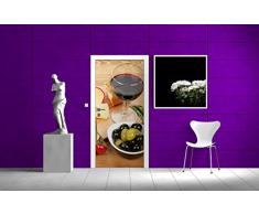 Türtapete Türposter Genuss am Abend - Rotwein, Käseplatte, Oliven und Tomaten - Größe 93 x 205 cm