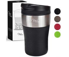 Milu Thermobecher Isolierbecher Kaffeebecher to go - 210ml 100% Auslaufsicher - Trinkbecher aus Edelstahl - Autobecher doppelwand Isolierung - Thermo Becher - Travel Mug (Schwarz)
