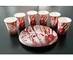 8 Papp Becher 8 Papp Teller Halloween Ø 23cm Gruseln Schream Blut Halloween
