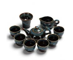 XuZeLii Tragbares Handrollenklavier 10 Chinesischer Tee Setzt Kung Fu/Japan Multiplexen Porzellantassen Und 6 (DREI Farben) (Color : Green, Size : Free Size)