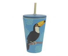 ebos Smoothie-to-Go-Becher aus Bambus, mit Deckel und Strohhalm | Kinderbecher | wiederverwendbar, umweltfreundlich, lebensmittelecht, spülmaschinengeeignet, Verschiedene Designs (Tukan)