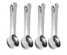LEZED Kaffeedosierlöffel mit Klammer aus Edelstahl Messlöffel mit Beutelversiegelungsclip Kaffee Löffel Clip für Kaffee Kaffeemaß-Löffel für Kaffee,Tee Milchpulver,Haferflocken,Küche, Büro 4 Stück