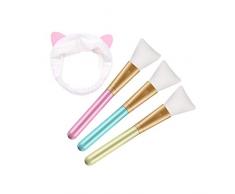 Maskenpinsel Silikon mit Haarbänd, AOBETAK Haarloser Gesichtsmask Pinsel Set, Kosmetik Make-up Gesicht Bürste für Gesichtsmasken, Augenmasken, Serum oder DIY