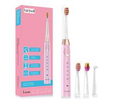 Elektrische Zahnbürste Schallzahnbürste Fairywill - 5 verschiedene Putzprogramme 4 Aufsteckbürsten, 4 Stunden USB-Aufladung, IPX7 Wasserdicht, 2 Minuten Timer, lange Akkulaufzeit – Rosa