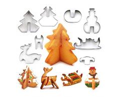 Pawaca Keksformen, 3D Weihnachts-Ausstechformen, 8-teilig, Edelstahl Keksausstechform, Metall Backformen Weihnachten Prägeformen (Weihnachtsbaum, Schneemann, Schlitten, Rentier)