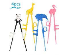 LANMOK 4 Paare Essstäbchen Kinder mit Helfer, Anfänger Training Chopsticks Chinesische Stäbchen Netter Tiere Besteck für Taufgeschenke Kindergeburtstag