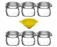 Viva Haushaltswaren - 6 x Bügelglas 500 ml mit Verschluss, eckiges Drahtbügelglas zum Befüllen als Einmachgläser, Weckgläser, Vorratsdosen etc. verwendbar (inkl. Trichter)