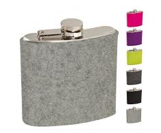 ebos Edelstahl Flachmann, 180ml ✓ Schraubverschluss ✓ Filzhülle ✓ Robust | Taschenflachmann in Silber für Schnaps | Taschenflasche edel mit Hülle aus 100% Woll-Filz (Hellgrau)