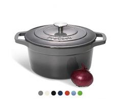 ProCook - Bratentopf aus Gusseisen - induktionsgeeignet - 24 cm Ø - 4,7 l Volumen - in schattiertem Grau - emailliert - Bräter - Schmortopf - rund