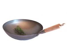 AAF Nommel®, Wok Pfanne runder Boden Ø 40 cm, für Gas, mit Holzgriff auch zum Aufhängen